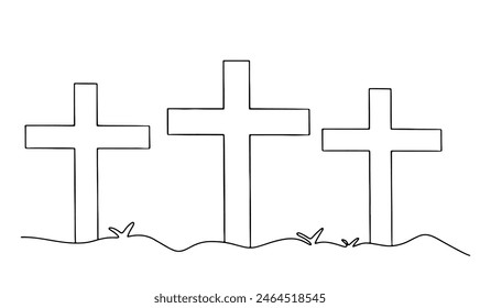 Continuous line hand drawing of catholic cross isolated on transparent background. vector Illustration