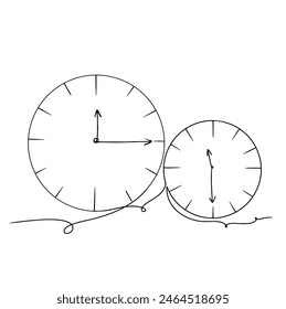 Continuous line hand drawing of clock isolated on transparent background. vector Illustration