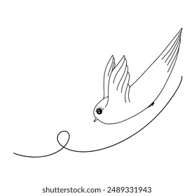 Línea continua de dibujo a mano de pájaro volador. Ilustración vectorial de Doodle