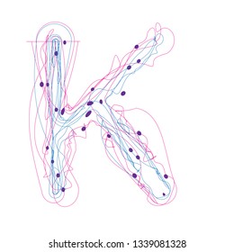 Continuous line hand drawing illustration alphabet. Color letter in white background - Vector