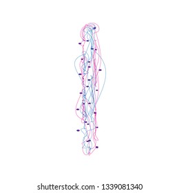 Continuous line hand drawing illustration alphabet. Color letter in white background - Vector