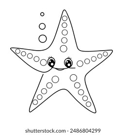 Continuous line hand drawing of starfish. Doodle vector illustration
