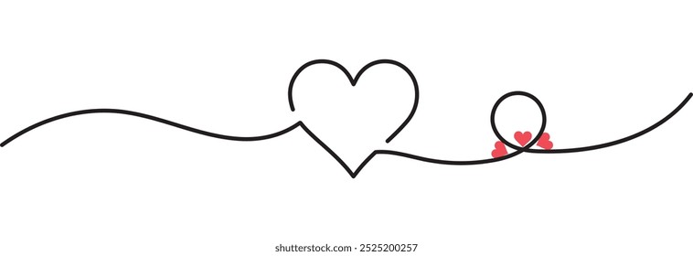 Continuous line hand drawing of two hearts icon design eps 10