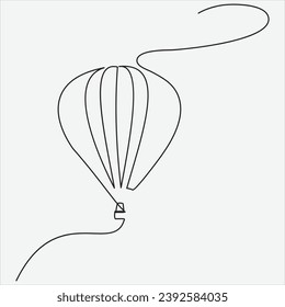 Continuous line hand drawing vector illustration hot air balloon art 