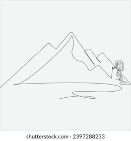 Continuous line hand drawing vector illustration mountain art