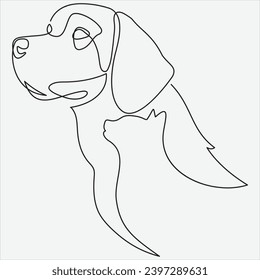 Continuous line hand drawing vector illustration dog and cat art