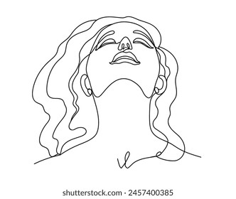 Línea continua dibujando a mano la cara de la mujer. Retrato femenino, cabeza de una niña. Concepto de belleza. Modelo de moda. Vector línea negra sobre fondo blanco ilustración