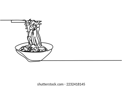 continuous line hand drawn design of a bowl of noodles