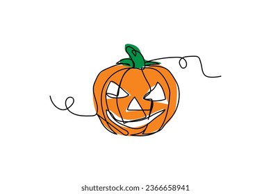 continuous line hand drawn halloween pumpkin