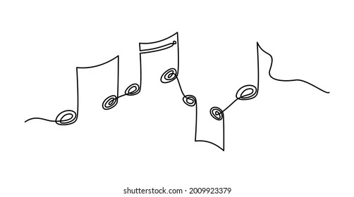 Continuous line of hand drawn music notes, vector illustration