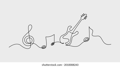 Continuous line of hand drawn music notes, vector illustration