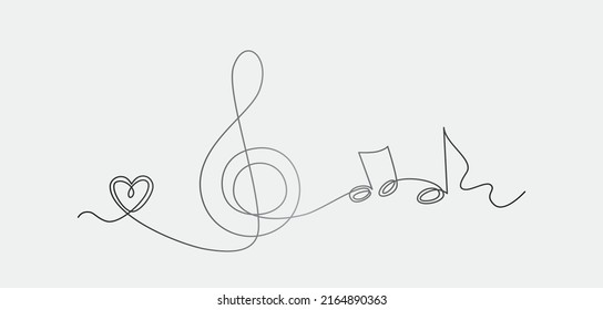 Continuous line of hand drawn music notes, vector illustration