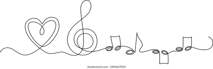 Continuous line of hand drawn music notes, vector illustration