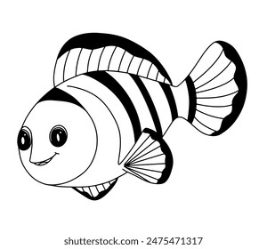 Continuous line hand drawn of sea ​​fish animal. Doodle vector illustration