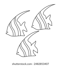 Continuous line hand drawn of sea ​​fish animal. Doodle vector illustration