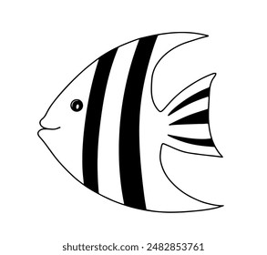 Continuous line hand drawn of sea ​​fish animal. Doodle vector illustration