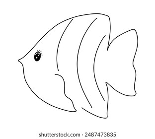 Continuous line hand drawn of sea ​​fish animal. Doodle vector illustration