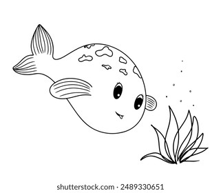 Continuous line hand drawn of sea ​​fish animal. Doodle vector illustration