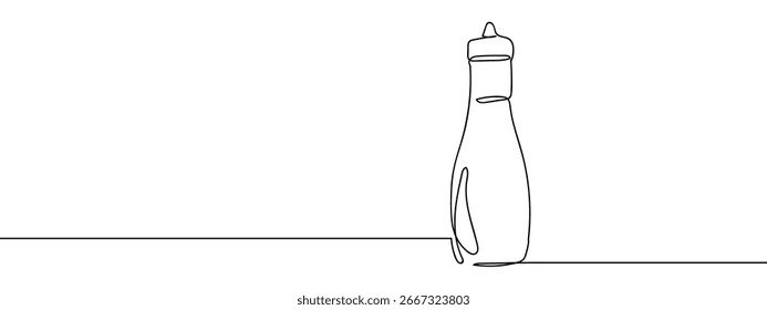 Linha contínua desenhada à mão ilustração vetorial de uma garrafa de molho tempero, isolado em fundo transparente.