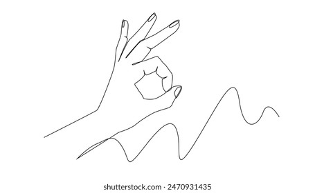 línea continua de gestos con la mano. Dibuja una línea de manos que muestre el signo OK. Dibujo de una sola línea de un gesto de Acuerdo