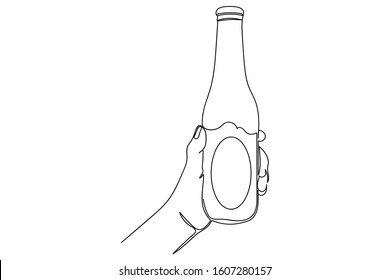 Continuous line A hand holding a beer bottle Hand drawn style simple style vector illustration