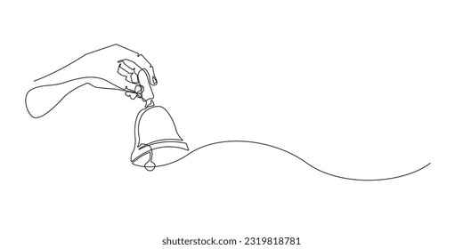 continuous line of hand holding bell. minimalistic simple line of hand and bell.one line vector drawing