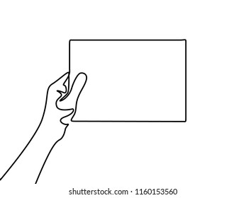 Continuous line Hand holding a blank sheet of paper.