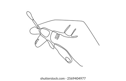 continuous line of hand holding cotton bud illustration