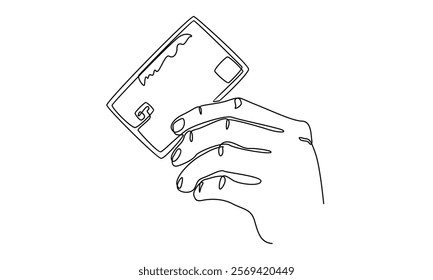 Continuous line of hand holding credit card