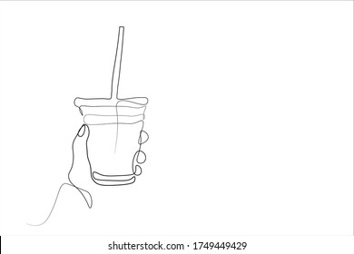 Durchlaufende Linie Hand, die eine Tasse Kaffee-Teeperl hält, Vektorgrafik