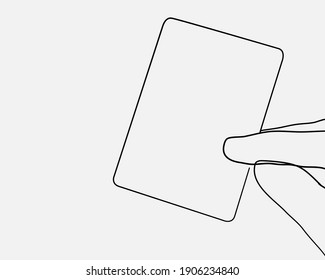 Continuous Line, Hand Holding Empty Card. Drawing Of Set Object. (Vector Illustration One Line Drawing)