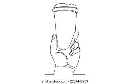 continuous line of hand holding fitness bottle