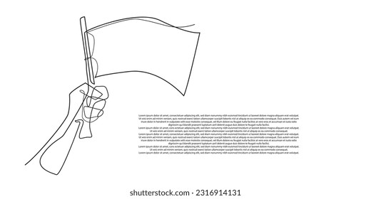 continuous line of hand holding flag.one line drawing of hand waving flag. isolated white background