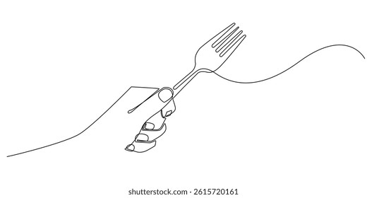 continuous line hand holding fork.one line drawing of hand icon sign with cutlery.restaurant business sign,cafe,food business.simple line vector illustration.isolated on white background