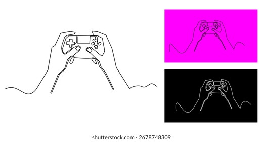 continuous line of hand holding game stick.single line vector illustration for game sign.