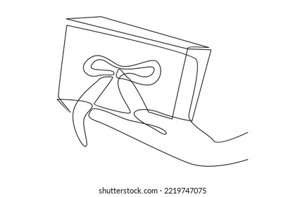 continuous line of hand holding gift box
