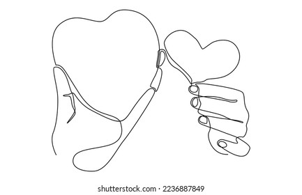 continuous line of hand holding a heart symbol