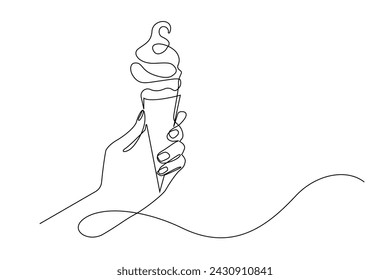 continuous line of hand holding ice cream.single line vector of hand and ice cream.preparing to enjoy ice cream cone