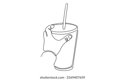 continuous line of hand holding ice drink