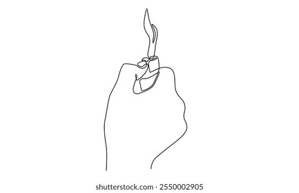 continuous line of hand holding lighter illustration