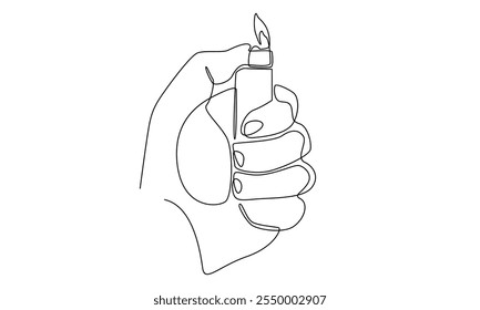 continuous line of hand holding lighter illustration