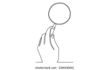 continuous line of hand holding magnifying glass