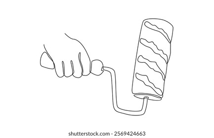continuous line of hand holding paint roller