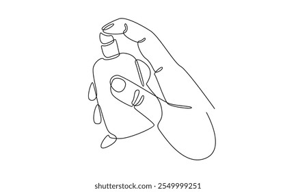 linha contínua de mão segurando a ilustração do perfume