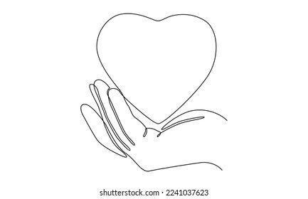 continuous line of hand holding a piece of heart