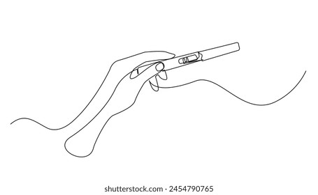 continuous line of hand holding a pregnancy test.pregnancy test one line drawing.single line vector illustration