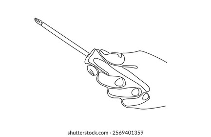 continuous line of hand holding a screwdriver illustration