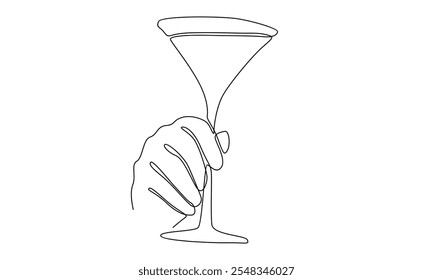 Continuous line of hand holding wine glass
