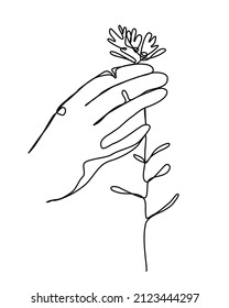 Continuous Line Hand Holds Flower Single Stock Vector (Royalty Free ...