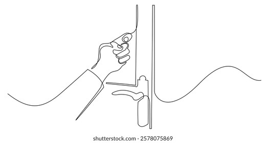 continuous line of hand knocking on the door.one line drawing of guest knocking on the door.single line vector illustration.isolated white background